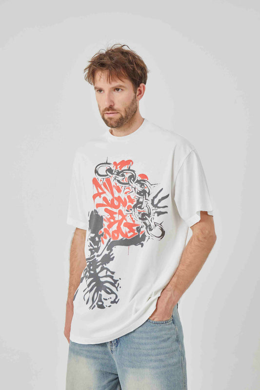 ROCK & CALEB Distinctive Graphic White T - shirt