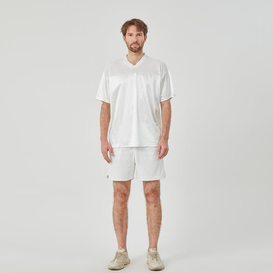 ROCK&CALEB Men's White Mesh V - Neck Sports Set