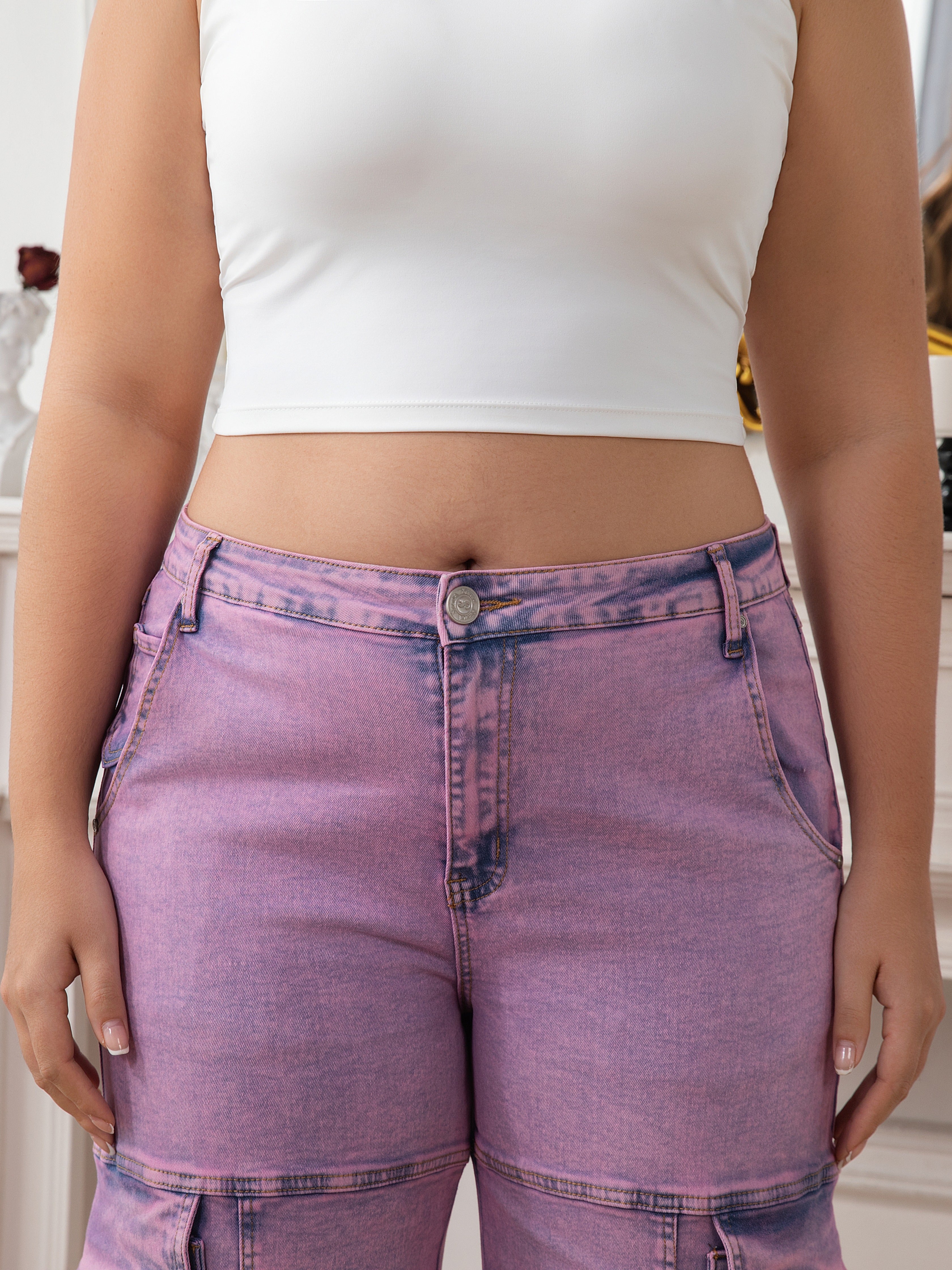 Oversized Bright Pink Washed Denim Cargo Pants