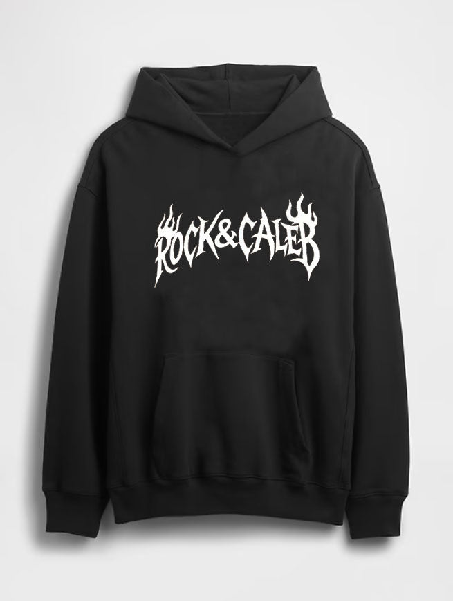 Men's Print  Oversized Black Hoodie