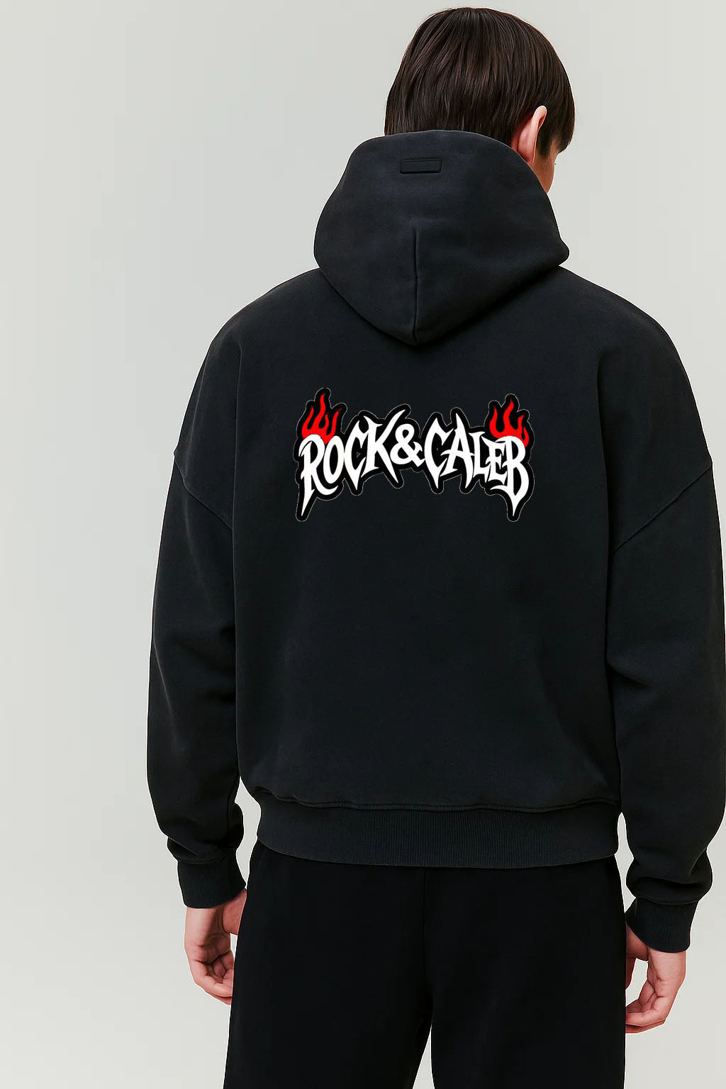 Men's Print  Oversized Black Hoodie