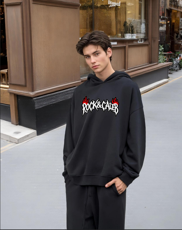 Men's Print  Oversized Black Hoodie