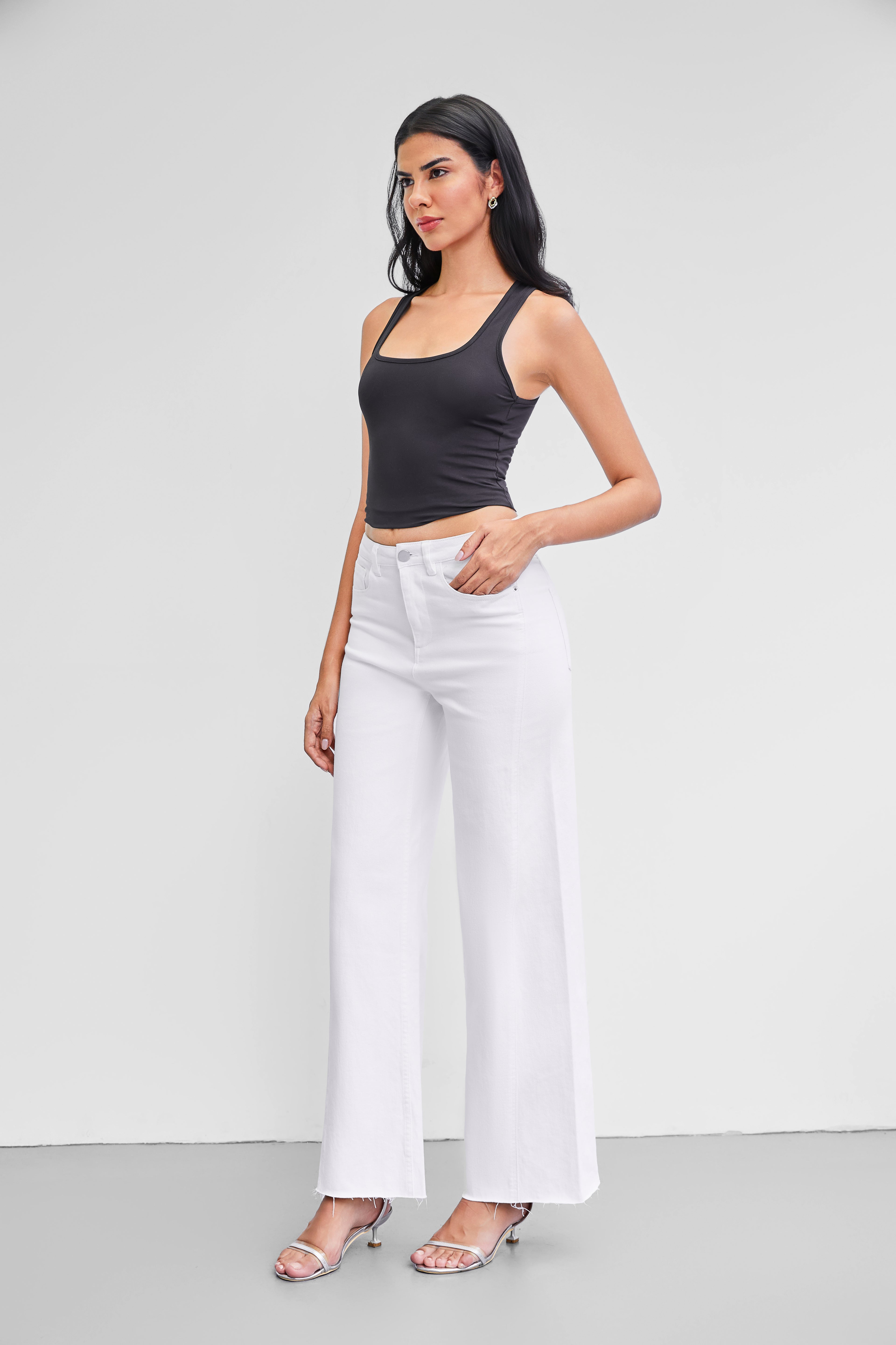 Women's High-Waisted White Wide-Leg Jeans