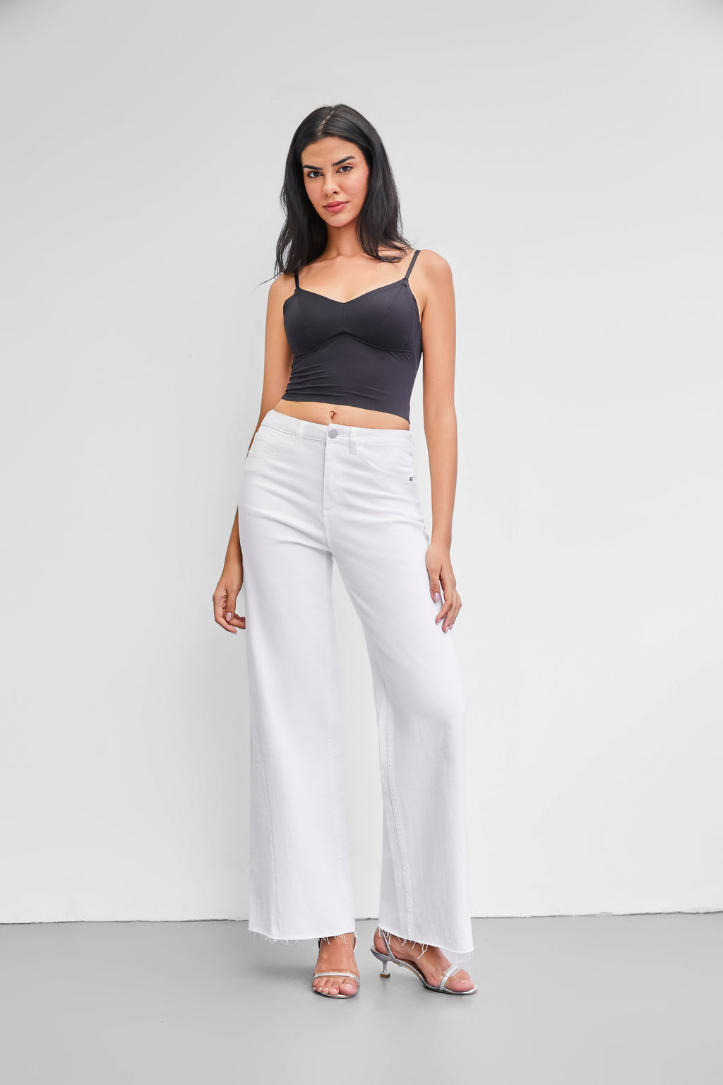 Women's High-Waisted White Wide-Leg Jeans