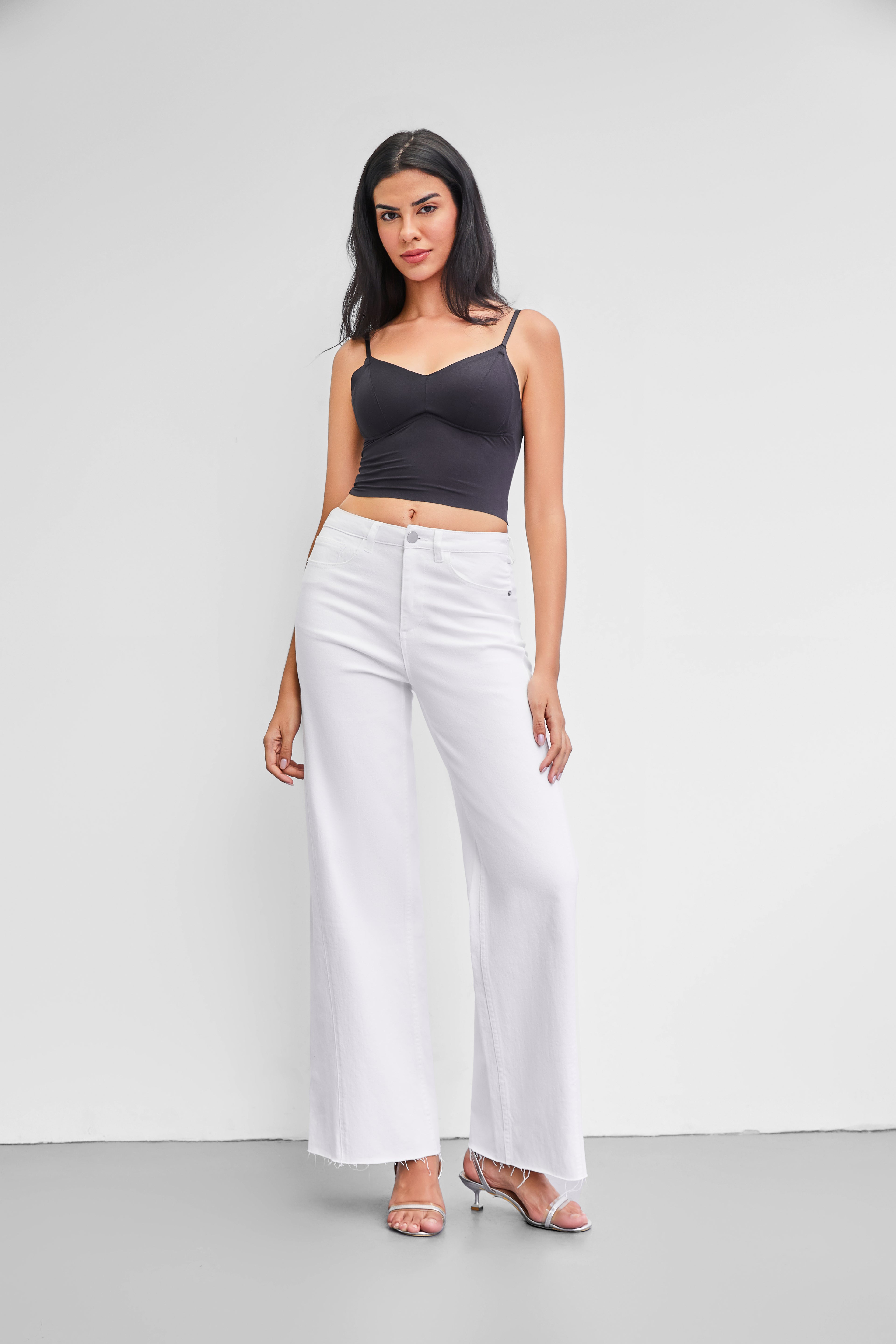 Women's High-Waisted White Wide-Leg Jeans