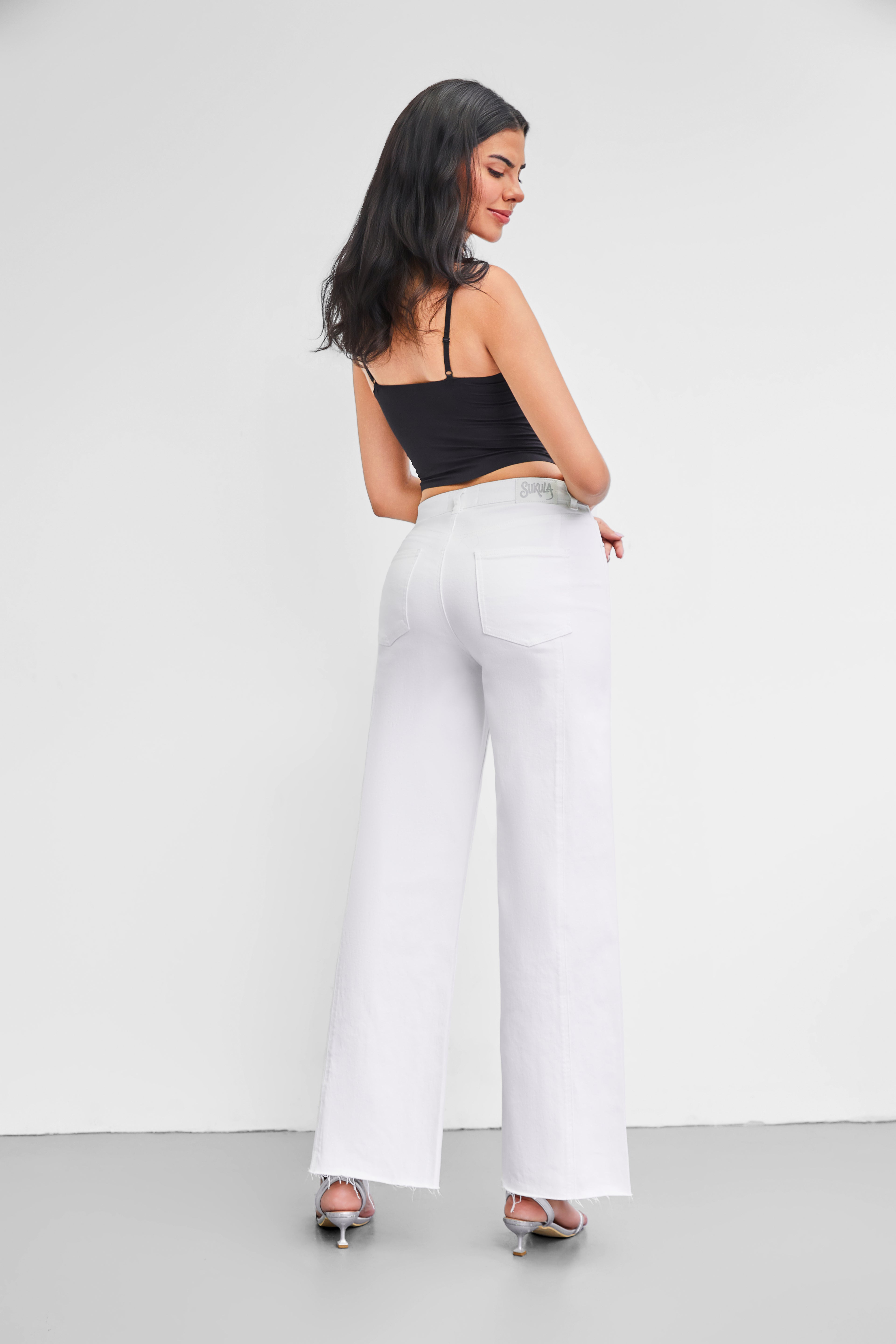 Women's High-Waisted White Wide-Leg Jeans