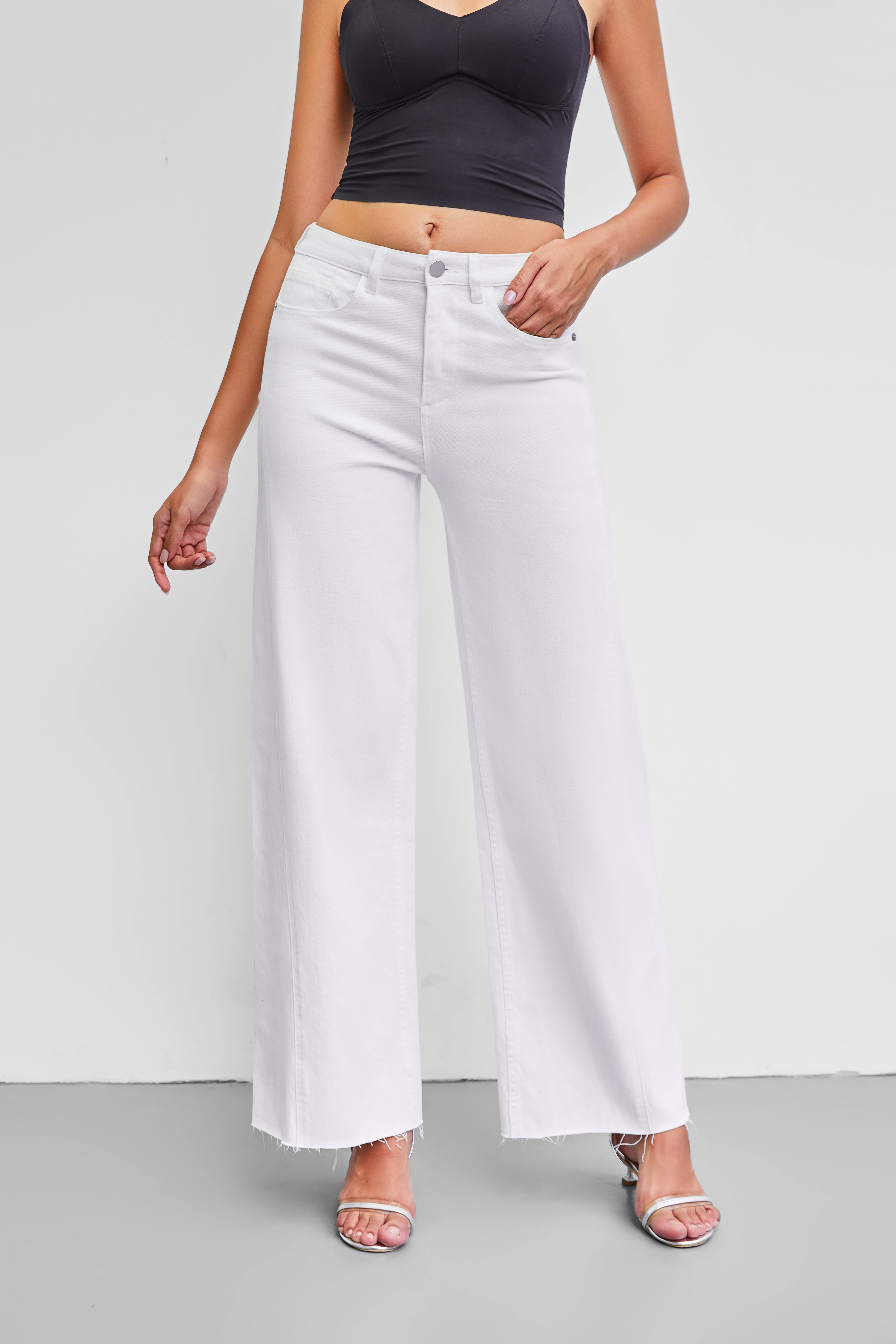 Women's High-Waisted White Wide-Leg Jeans