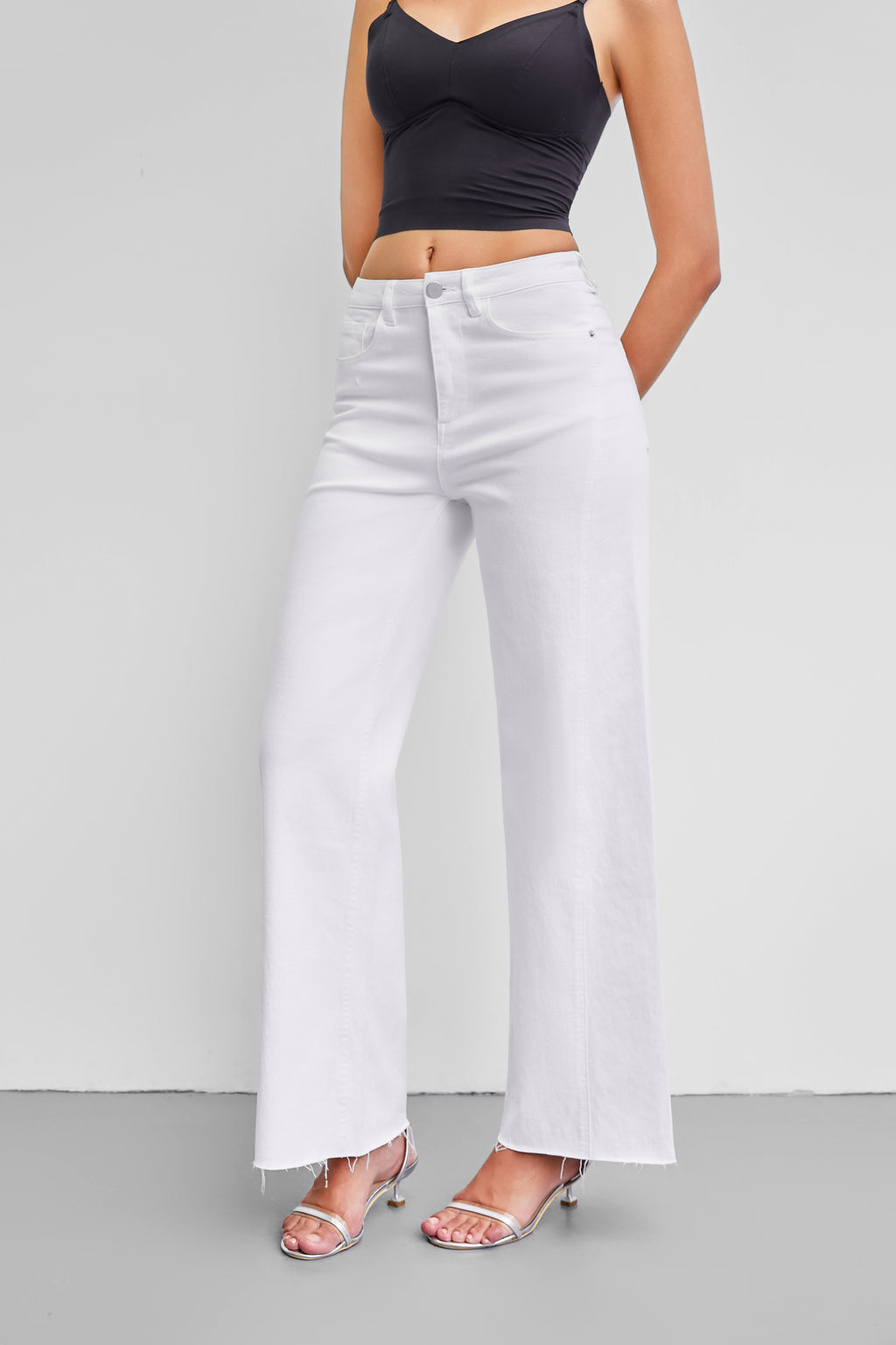 Women's High-Waisted White Wide-Leg Jeans