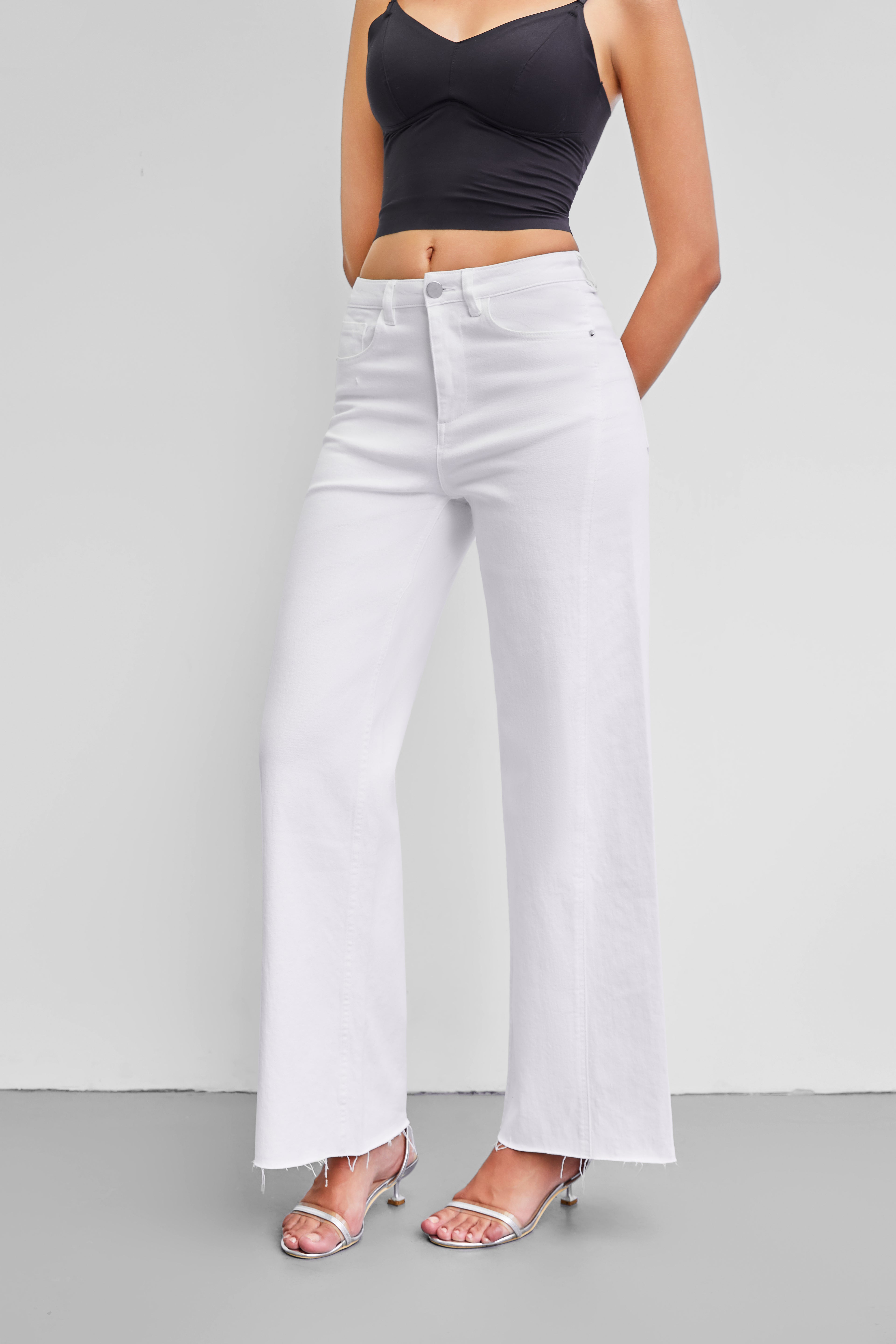 Women's High-Waisted White Wide-Leg Jeans