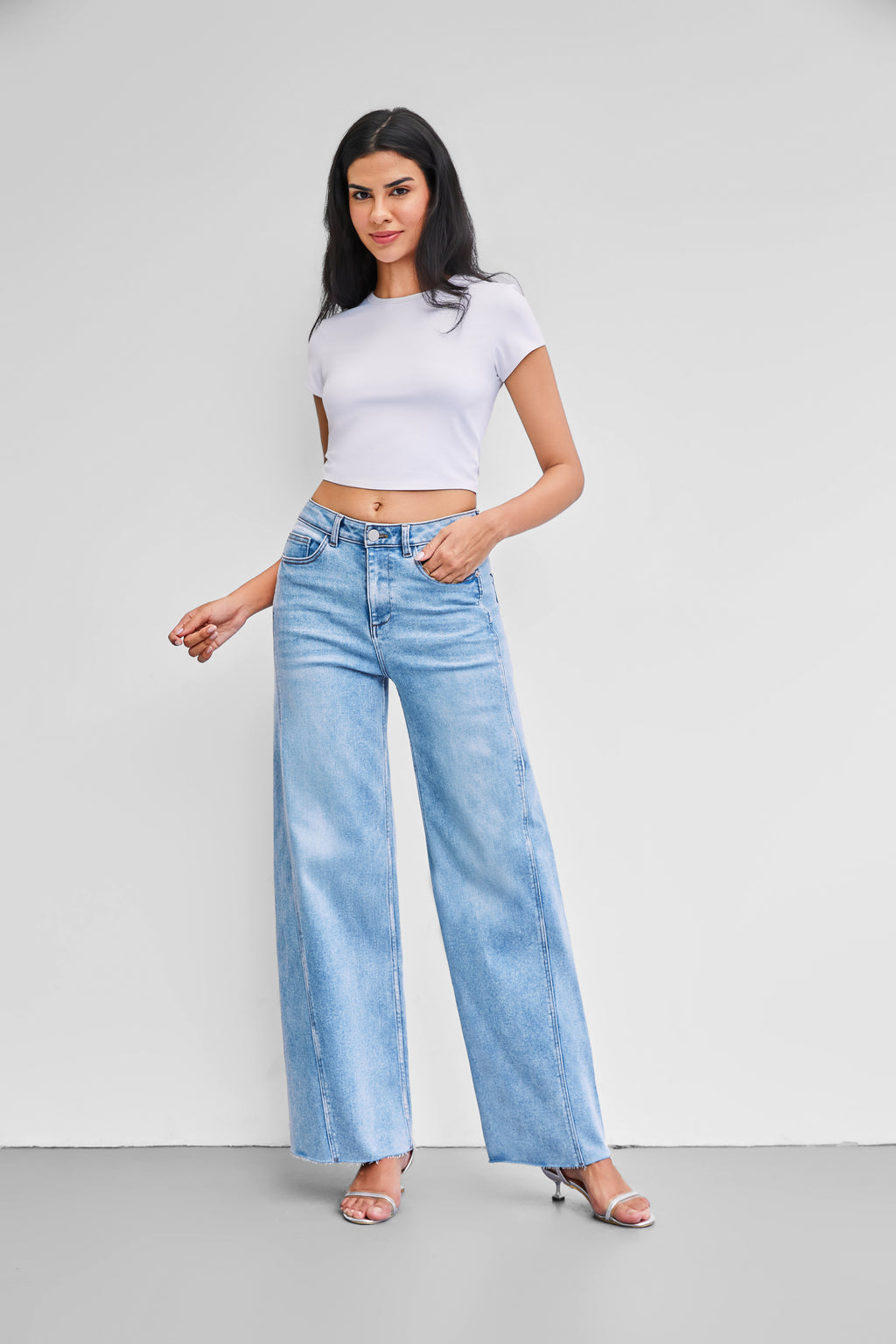 Women's High-Waisted Light Blue Wide-Leg Jeans