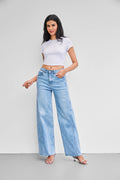 Women's High-Waisted Light Blue Wide-Leg Jeans