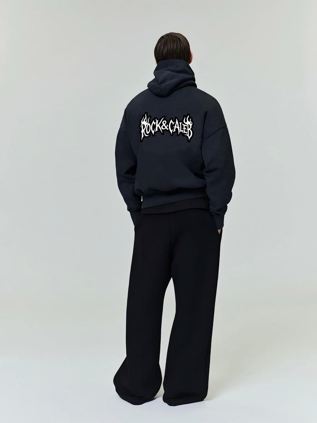 Men's Print  Oversized Black Hoodie