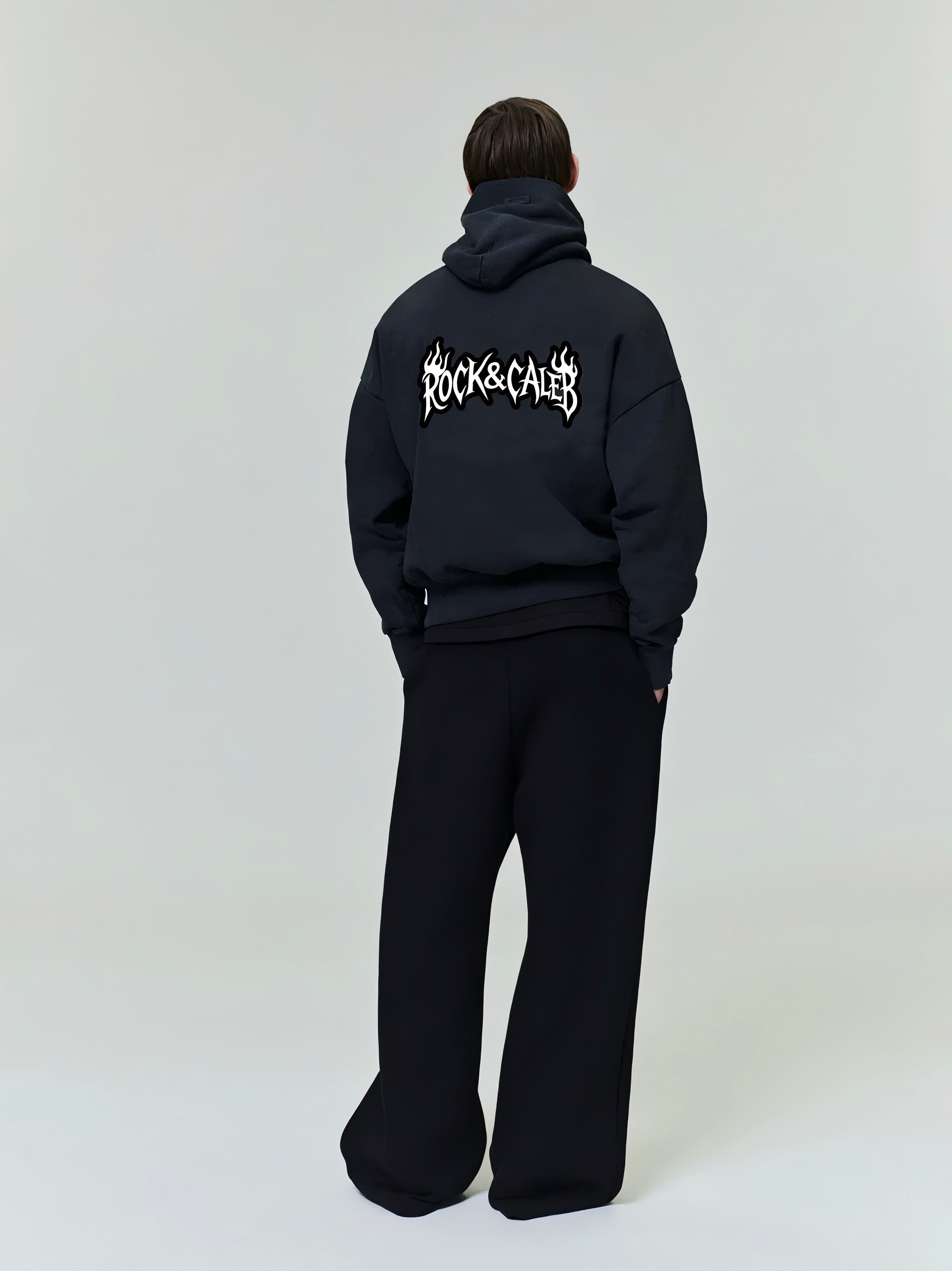 Men's Print  Oversized Black Hoodie