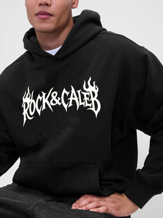 Men's Print  Oversized Black Hoodie