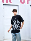 Men's Loose Fit Black Flame Graphic T-Shirt