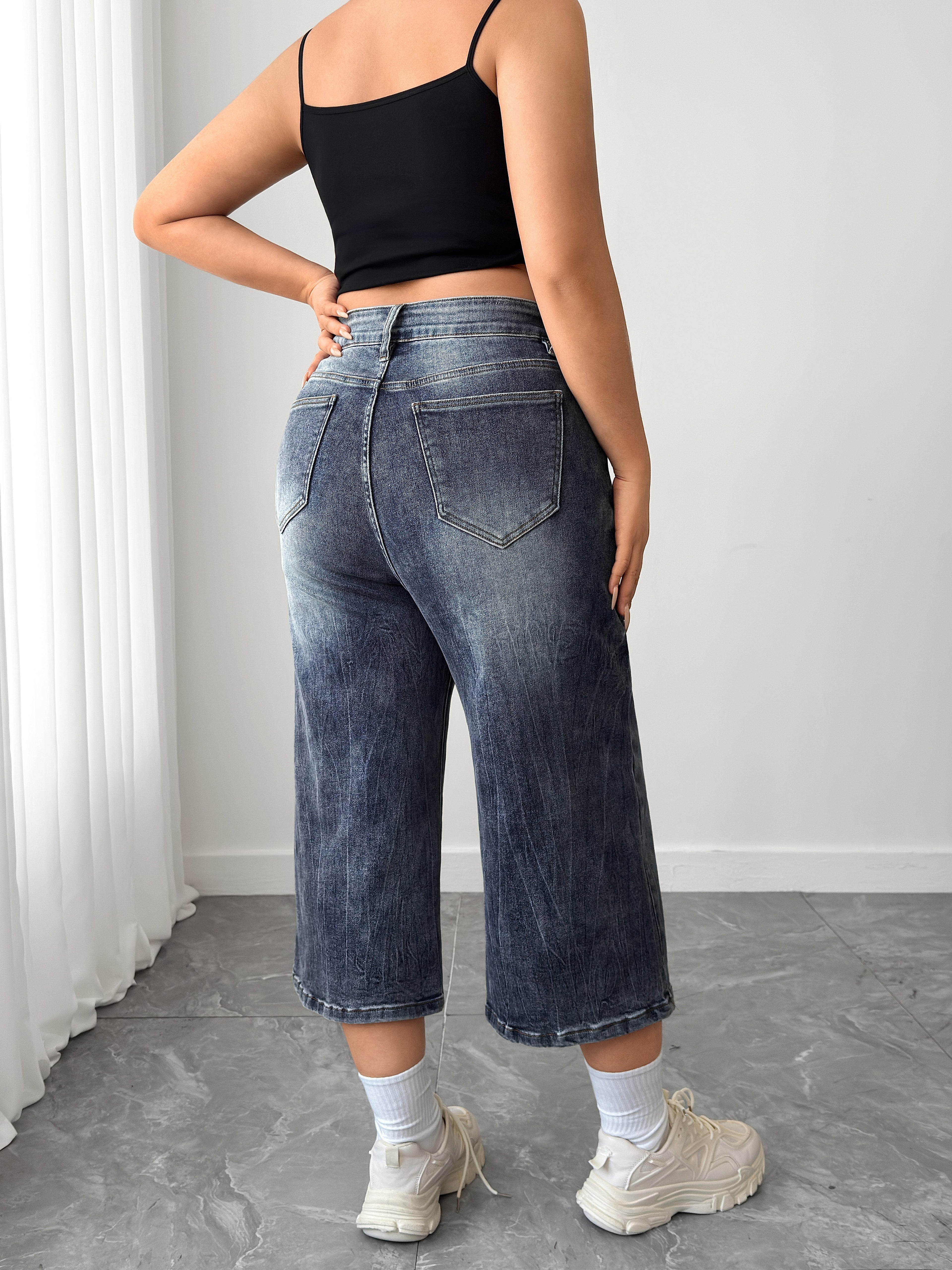 Women's Plus High Waisted Denim Culottes