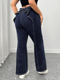 Women's Plus High - Waisted Flare Jeans with Ruffled Back Detail