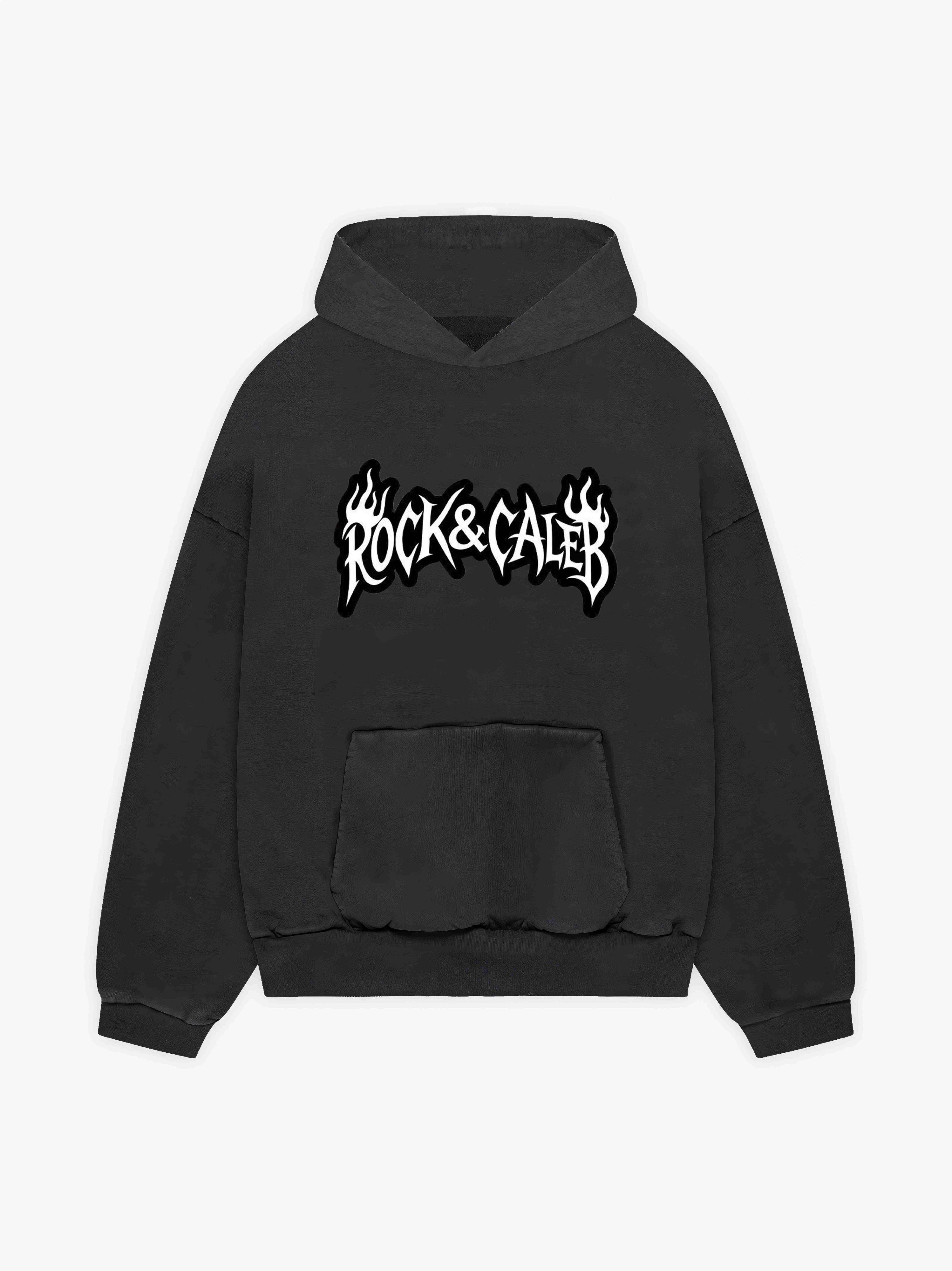 Men's Print  Oversized Black Hoodie